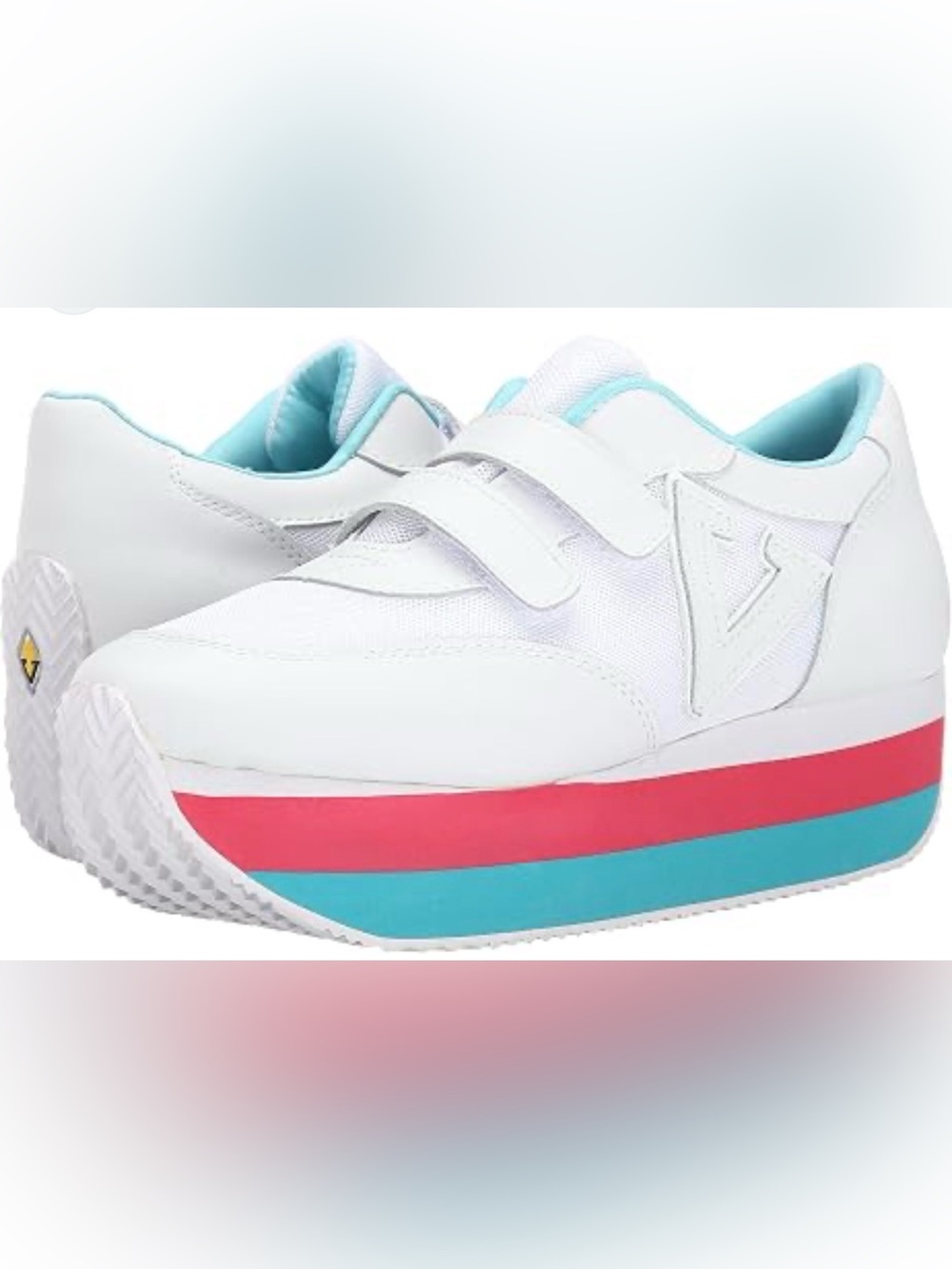 Y2K Volatile White Platform Sneaker with Pink and Teal Stripes